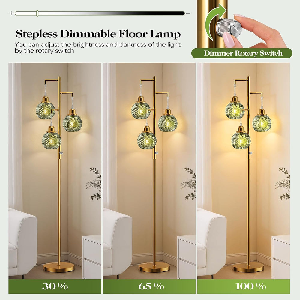 Modern Glass Floor Lamps for Living Room, 3 Lights Standing Lamp, Green