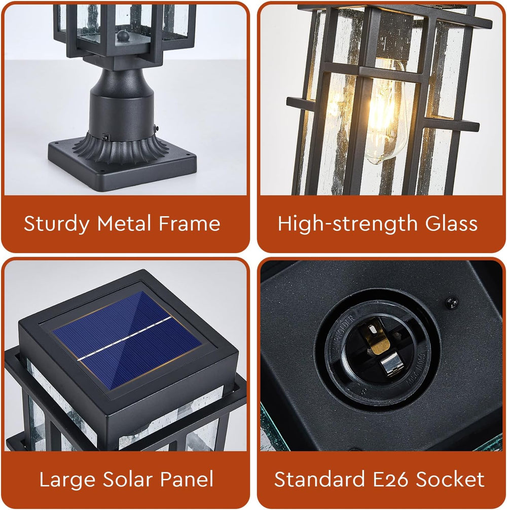Outdoor Solar Lamp Post Light with Pier Mount Base, Dusk to Dawn Aluminum Out...