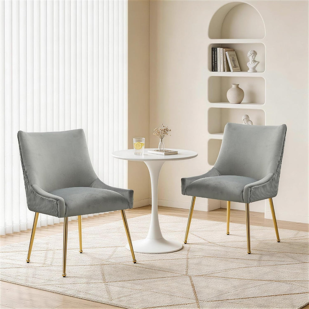 Upholstered Modern Grey Velvet Dining Chairs Set of 6 with Gold Metal Legs