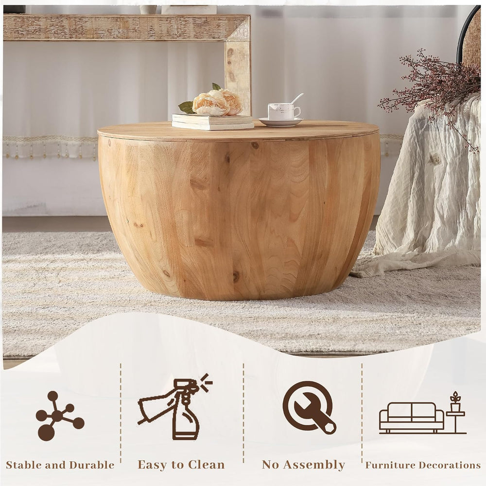 31.50" Coffee Table with Storage, Round Drum Coffee Table for Office, Di...