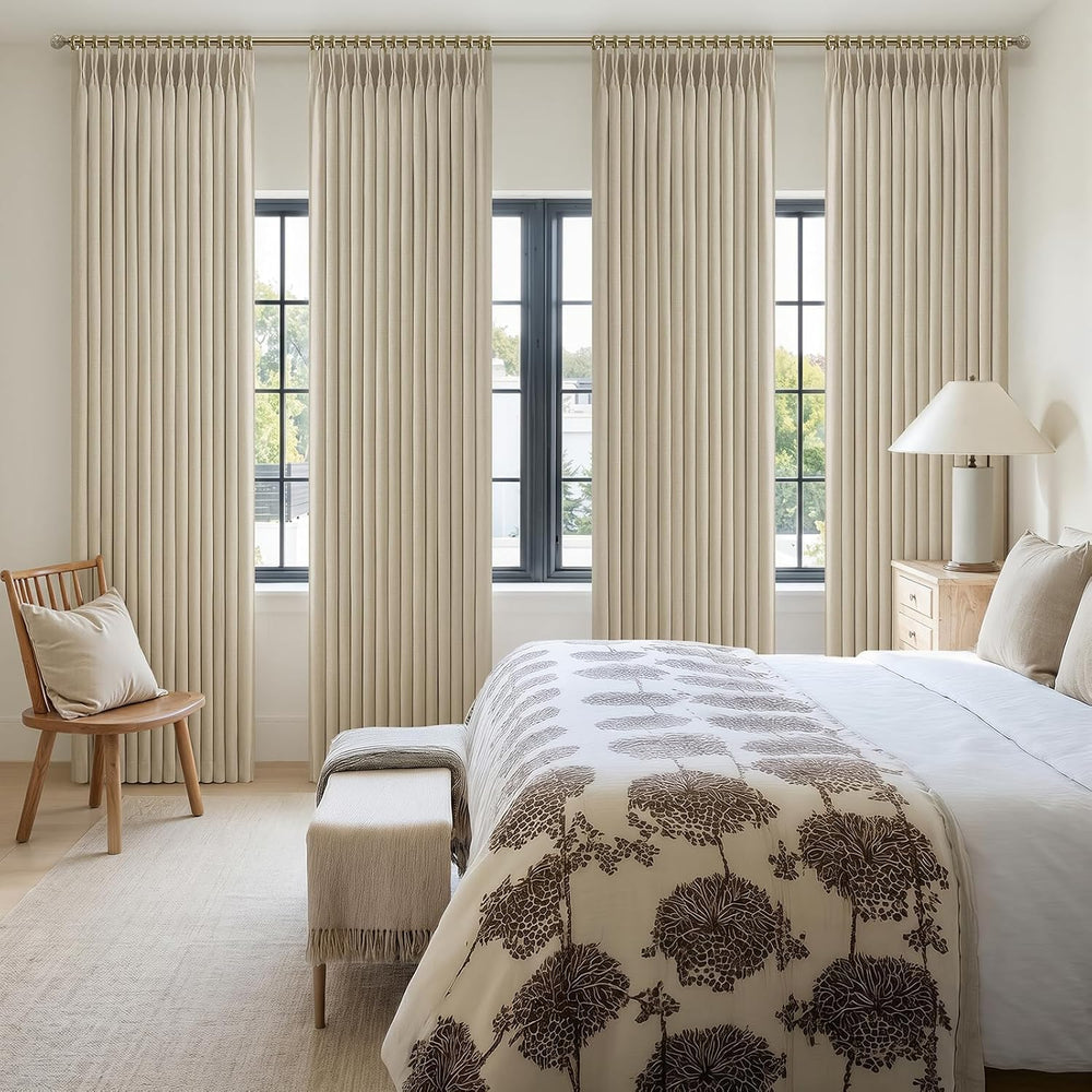 Pinch Pleated Linen Blackout Living Room Curtains 4 Panels Set 96 Inches Long...