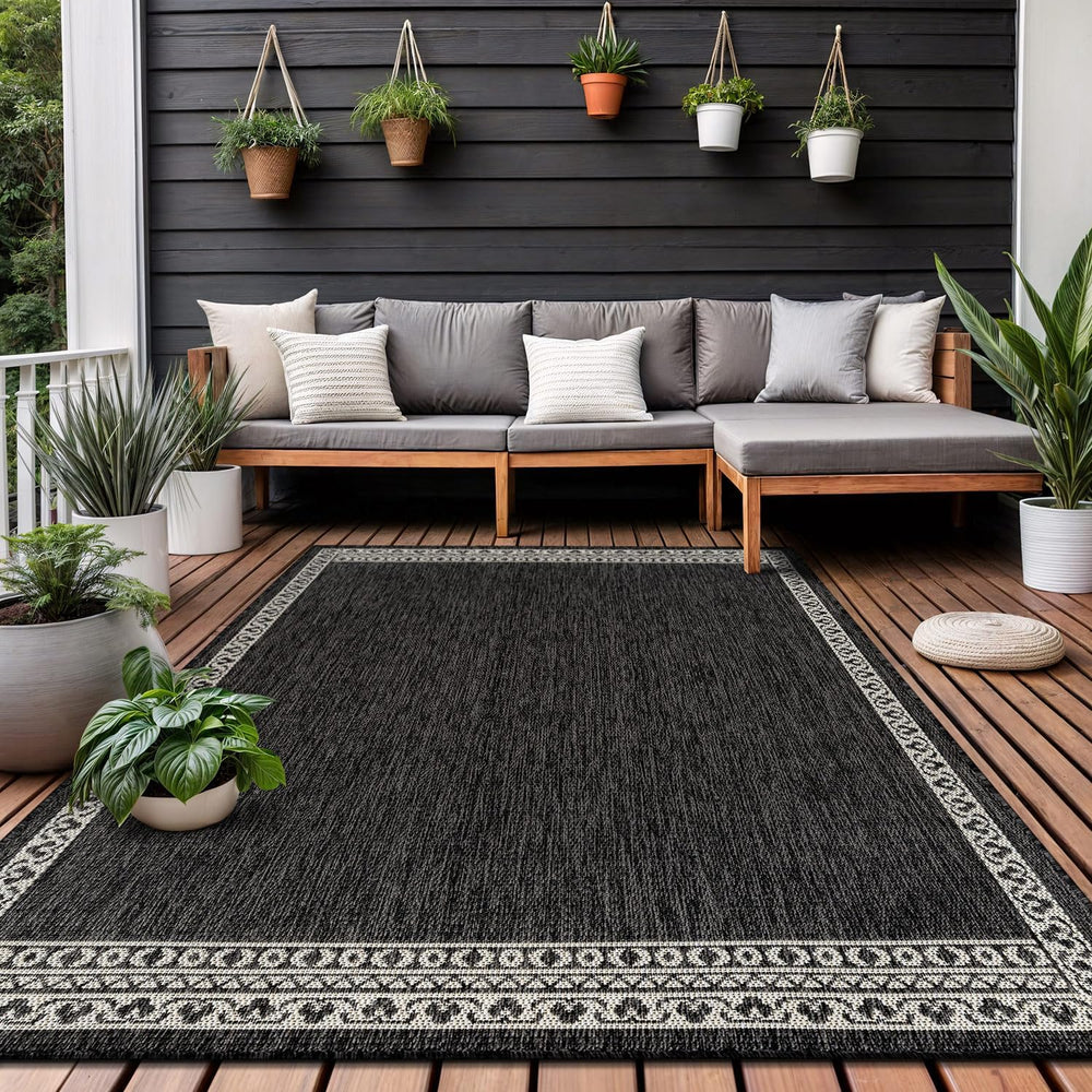 Washable Outdoor Rug 5x7 Modern Area Rugs Outdoor Carpets Bordered Pattern No...