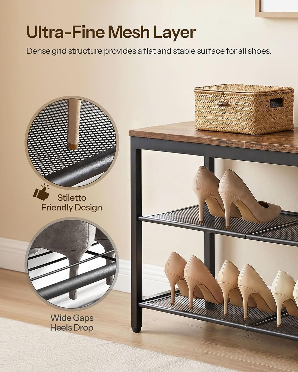 HOOBRO Shoe Bench, 3-Tier Shoe Rack, Industrial Shoe Organizer Storage Bench,...