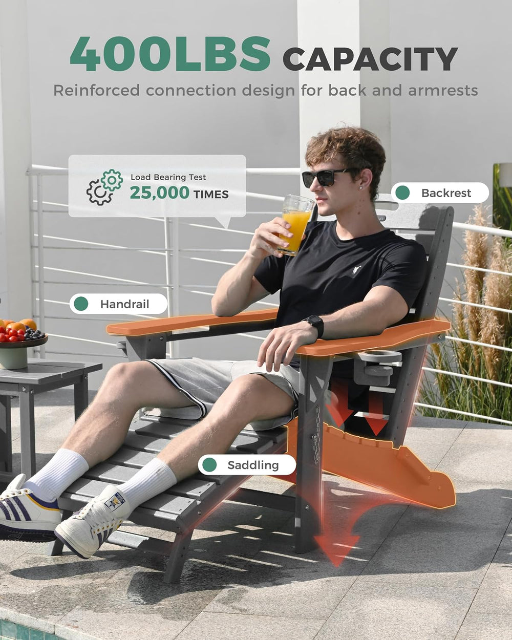 Adjustable Adirondack Chairs Set of 2 with Retractable Ottoman, HDPE Folding ...
