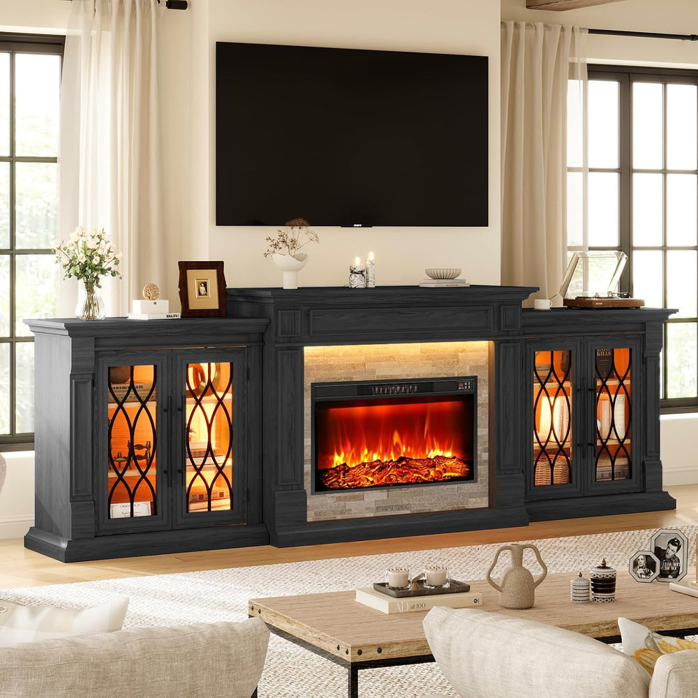 Naice 104" Fireplace TV Stand, Electric Fireplace Mantel with Power Outlet