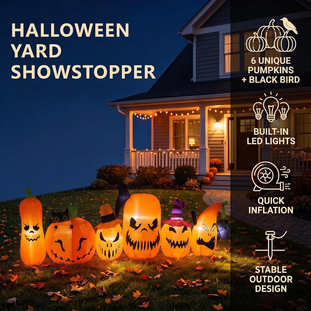 YU FENG 10FT Halloween Inflatable Pumpkin Decorations, Blow Up Pumpkin Family...