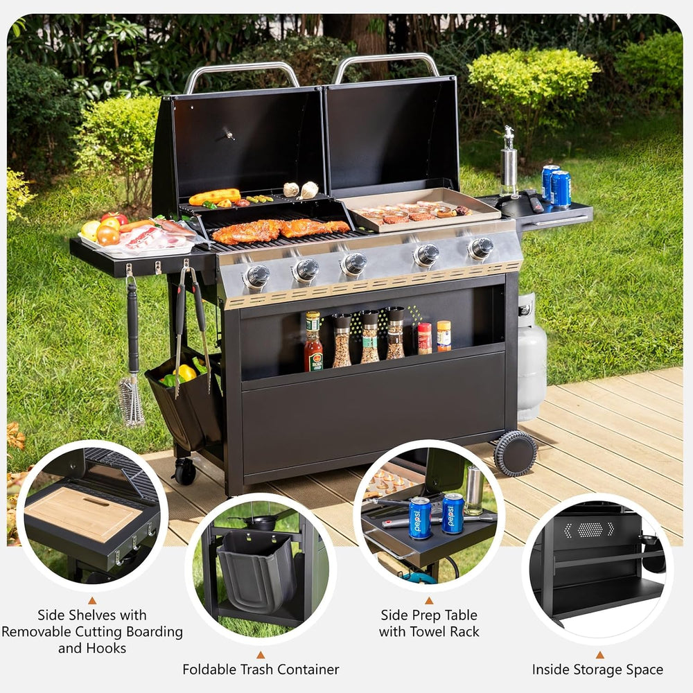 Sophia & William Propane Gas Grill and Griddle Combo, Dual Outdoor BBQ