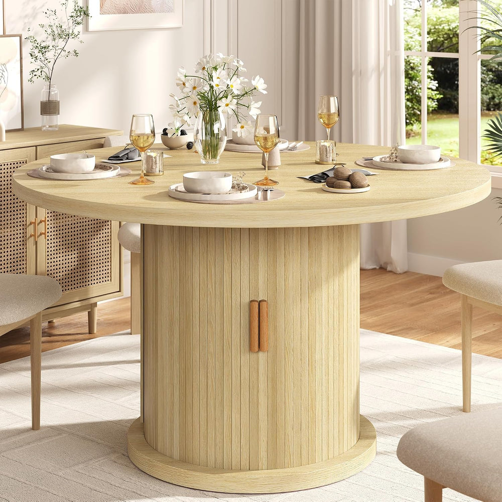 47.24" Round Dining Table for 4, Farmhouse Fluted Kitchen Tables Dining ...
