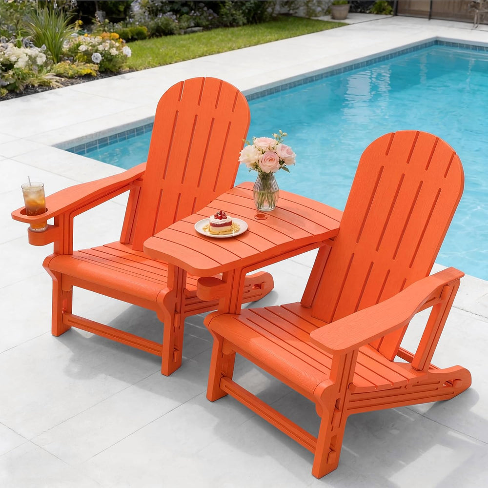 Vongrasig Adirondack Chairs Set of 2 with Removable Tabletop, Outdoor HDPE Pl...