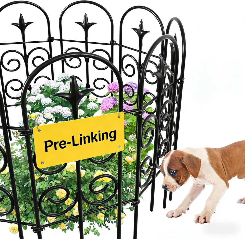 AMAGABELI 8 Panels 32in(H)×10ft(L) Decorative Garden Fence No Dig Rustproof M...