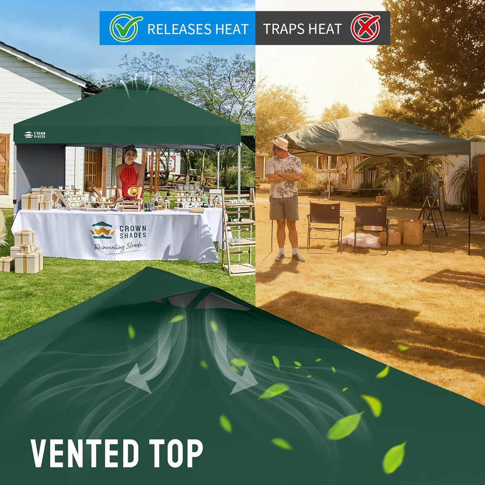 CROWN SHADES 10x10 Pop Up Canopy with 1 Side Wall, Beach Tent, Forest Green