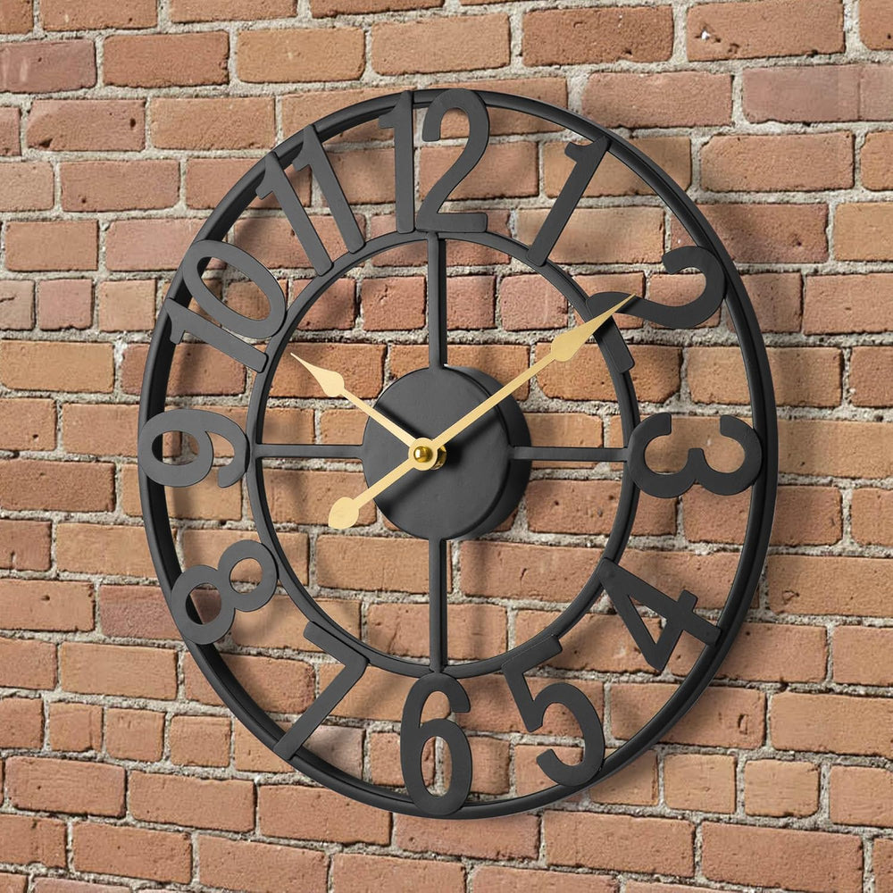 Outdoor Clock for Patio, Silent Non-Ticking Battery Operated Black Metal Outd...