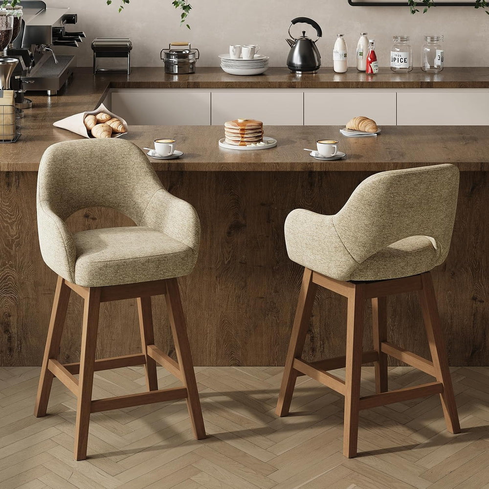 Swivel Bar Stools Set of 2, Modern Fabric Upholstered Counter Height Stools w...
