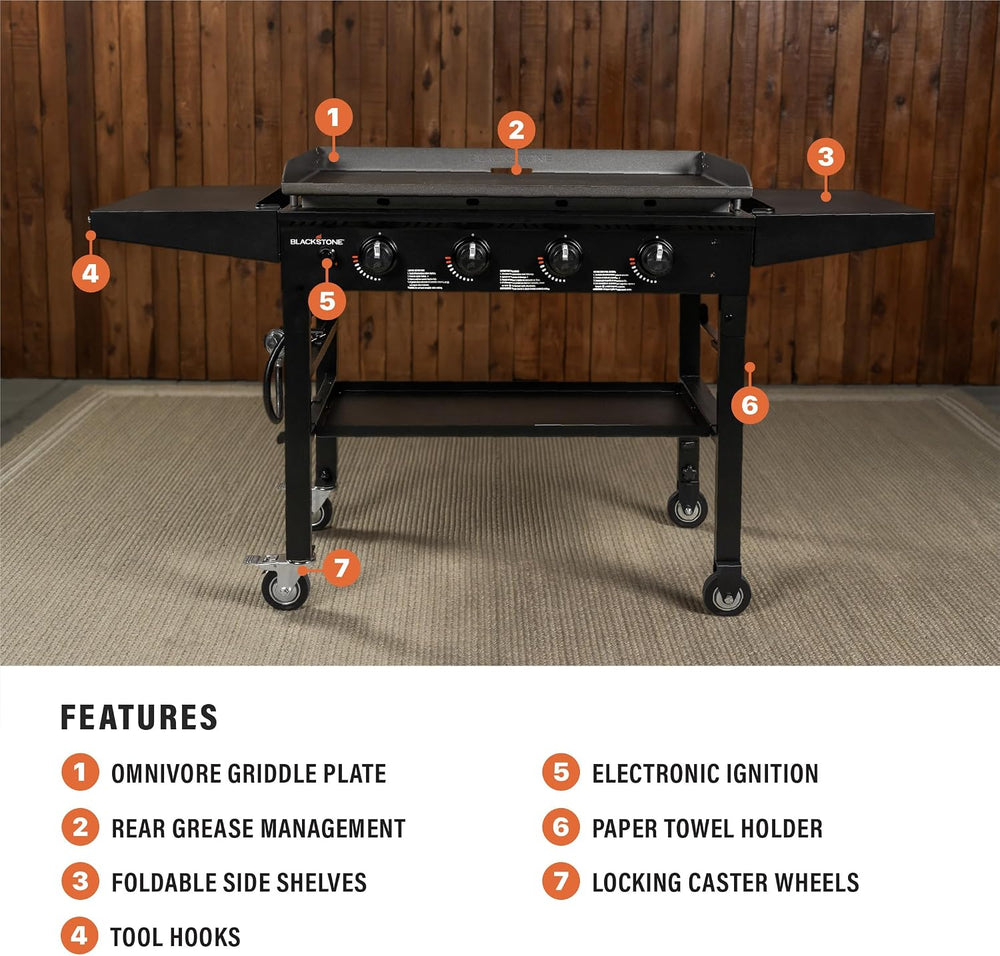 Blackstone 36 Inch 4 Burner 60,000 BTU Portable Steel Griddle Cooking Station...