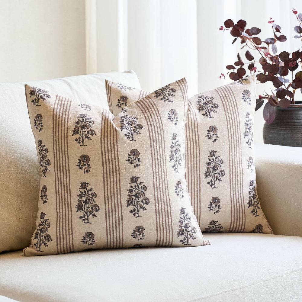 Amor Virisso Floral Throw Pillow Covers 20x20 Set of 2 Block Print Pillow Cov...