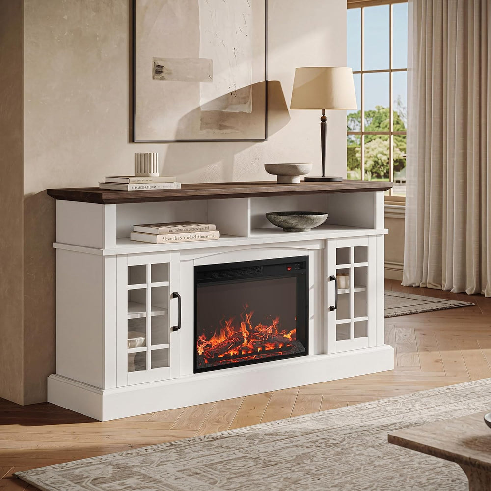 BELLEZE Astorga 58" TV Stand with 23" Electric Fireplace - White