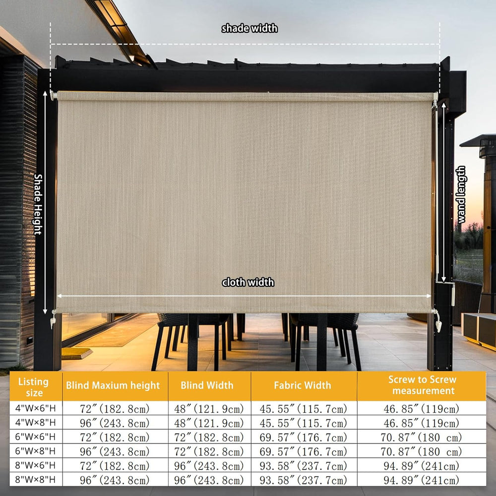 sunoff Outdoor Shades for Patio, Cordless Roller Up Blinds with Shade Cloth f...