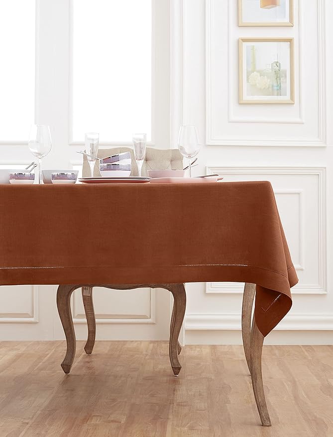 Solino Home Linen Tablecloth 60 x 156 Inch - Classic Hemstitch 100% Pure Line...