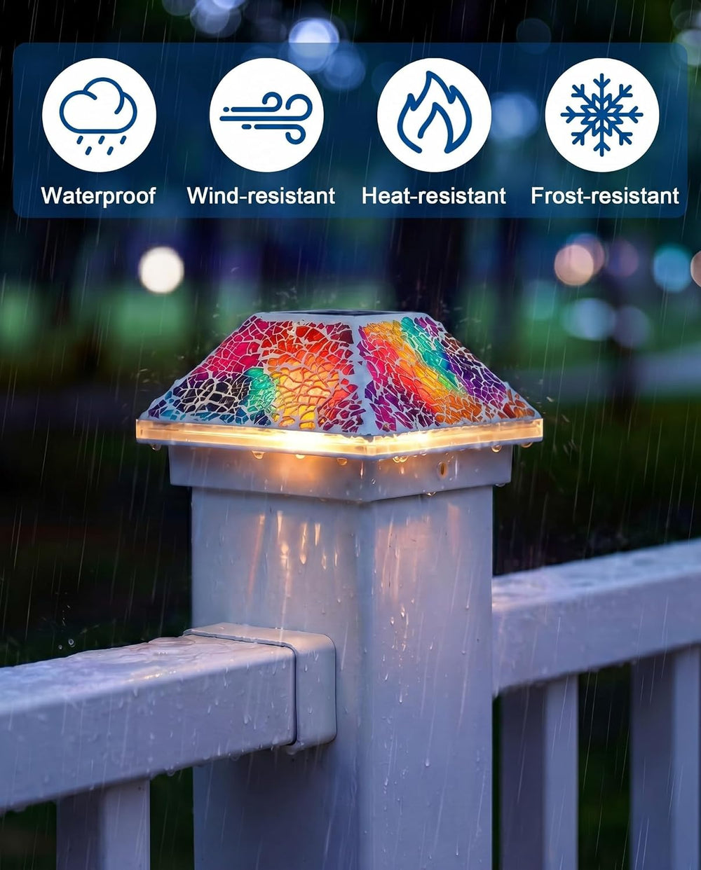 Tuanse 6 Pack Mosaic Solar Post Cap Lights for Fence Deck Posts, Colorful