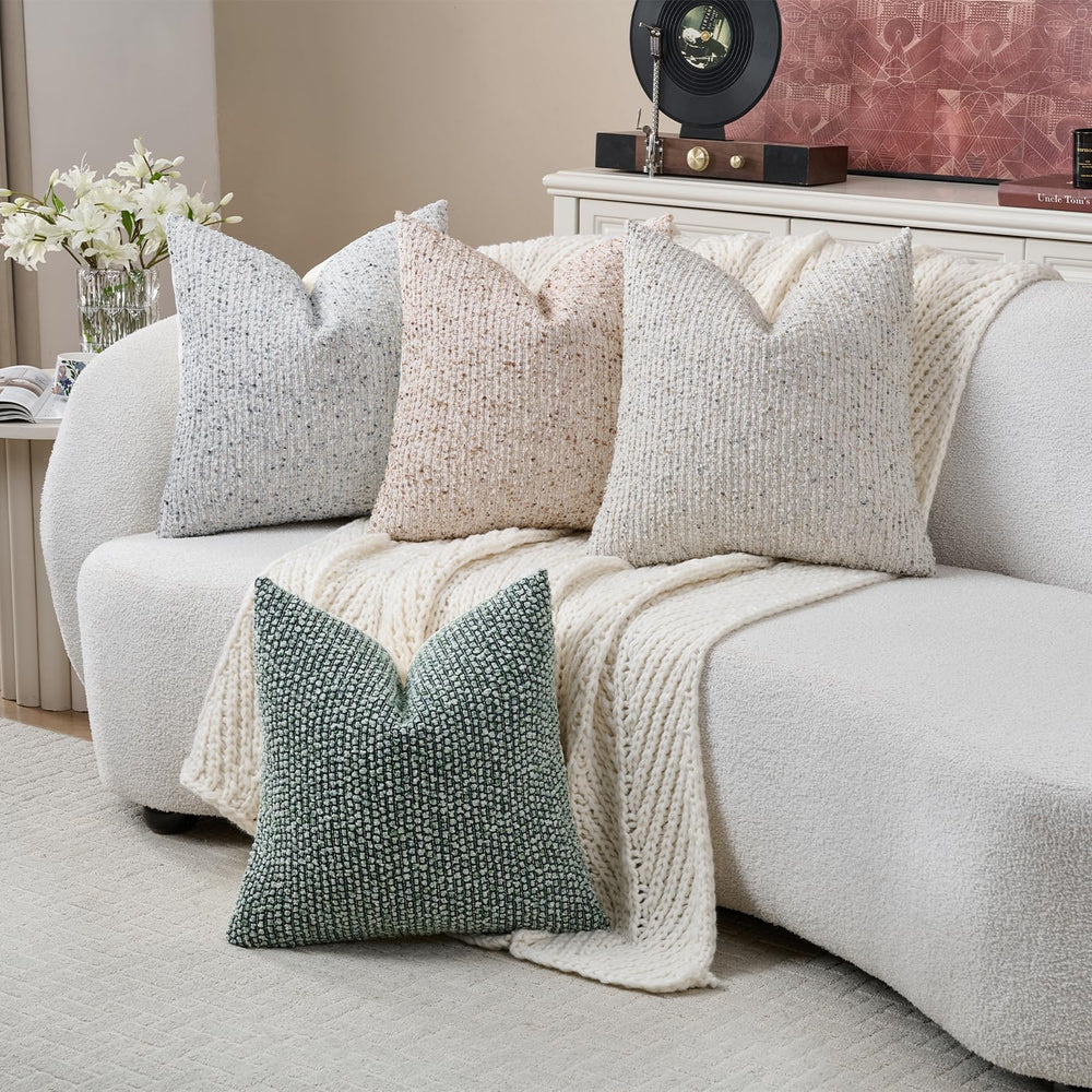 DEZENE Striped Throw Pillow Covers 24x24 Set of 2 Beige Textured Boucle Chic ...