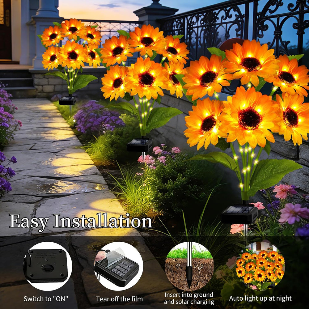 Solar Garden Lights Outdoor, 4 Pack Solar Sunflower Lights with 18 Head 3.5 I...