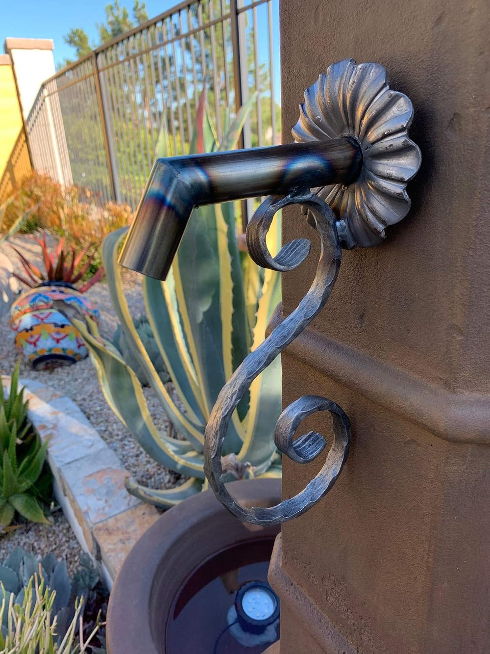 Rustic Water Fountain Spout/Nozzle/Scupper with Hammered Scroll Design