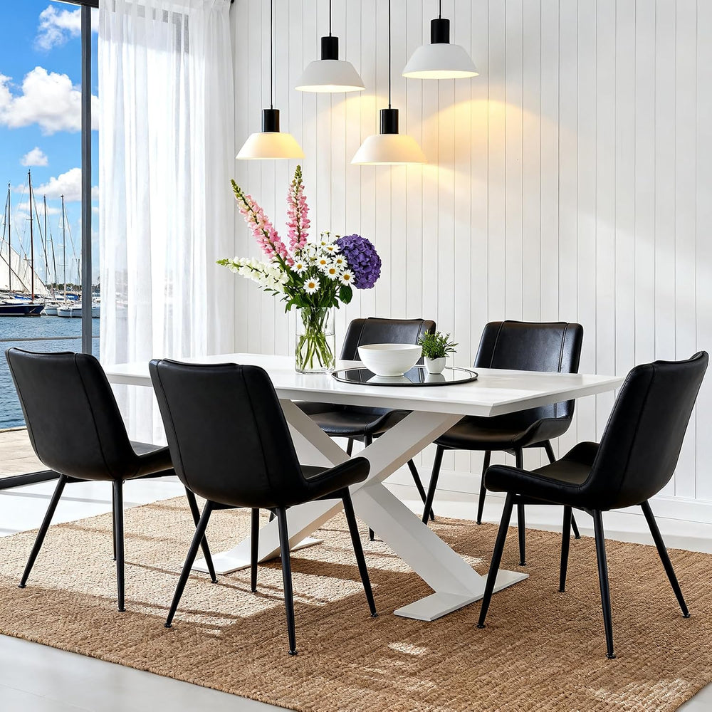 Dining Chairs Set of 2, PU Leather Armless with Metal Legs Black