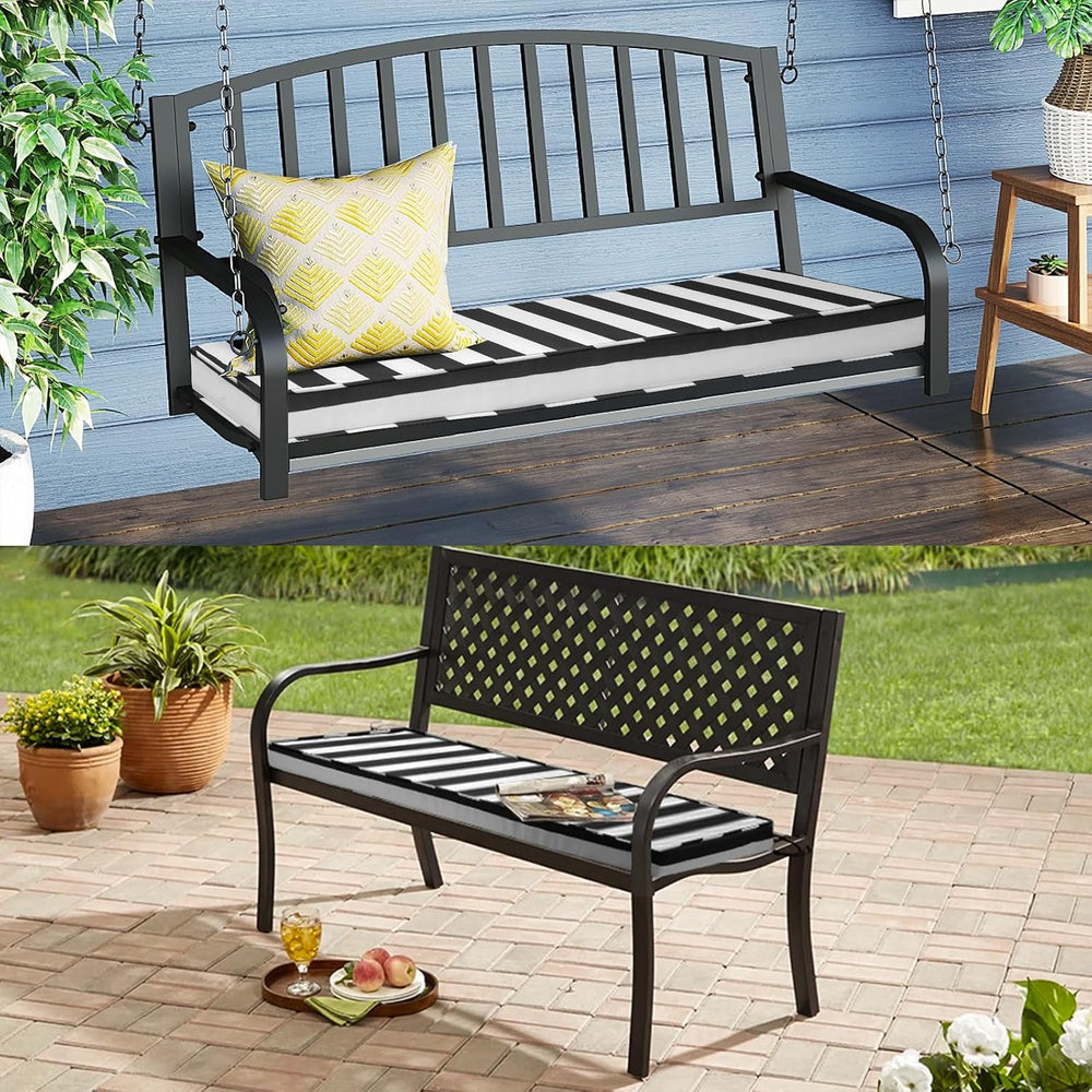 Mrsenloi Outdoor Bench Cushion, 48 x 16 x 3 in, Black&White, 28D Foam