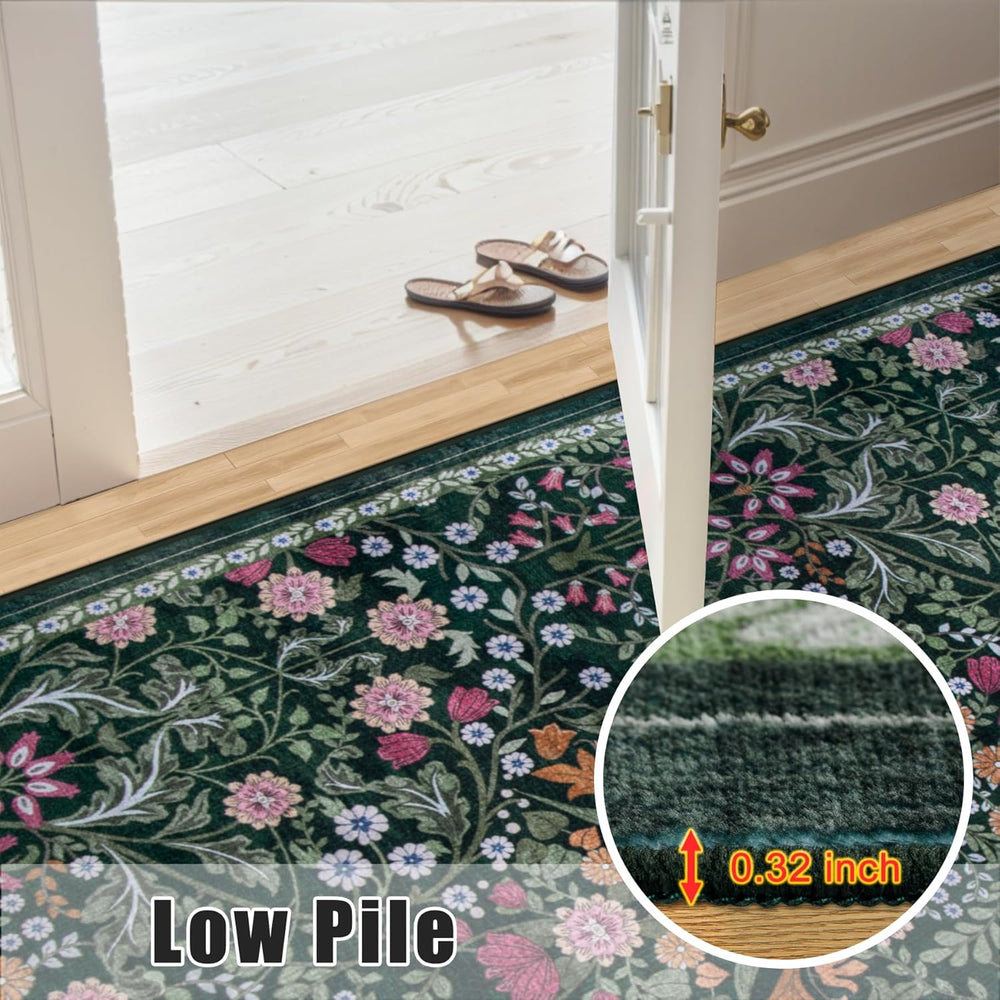 PLHXFR Area Rug 10x14 Living Room: Floral Washable Boho Carpet Dark Green