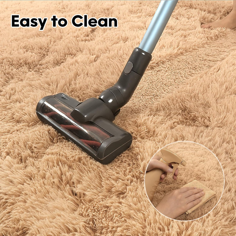 8x10 Beige Fluffy Shag Area Rug, Non-Slip Soft Carpet for Home