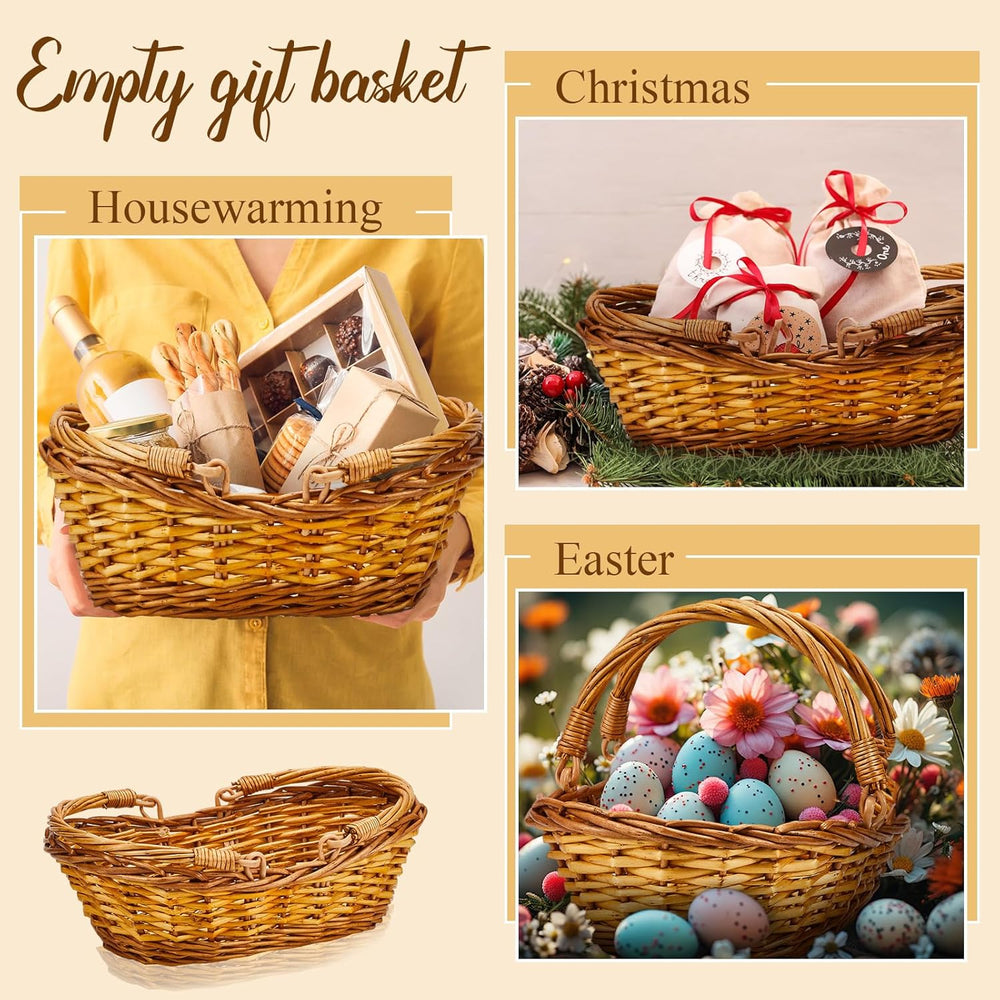 Sintuff 6 Pcs Wicker Picnic Baskets with Handles, Willow Woven,Natural