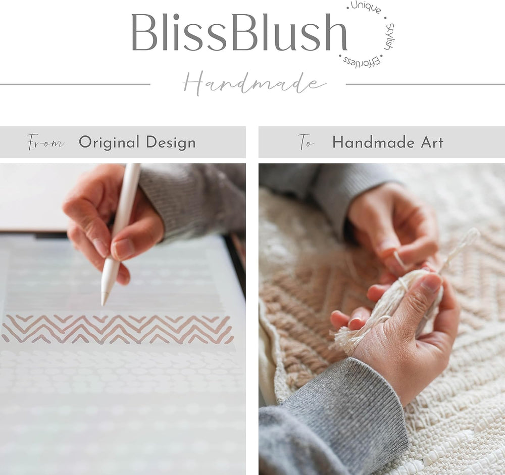 BlissBlush Gray Boho Decorative Throw Pillow Cover 20x20 Square Farmhouse Acc...