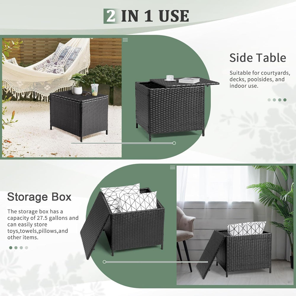VINGLI Outdoor Side Table with Storage, 27-Gallon Patio Deck Box Outdoor Wick...