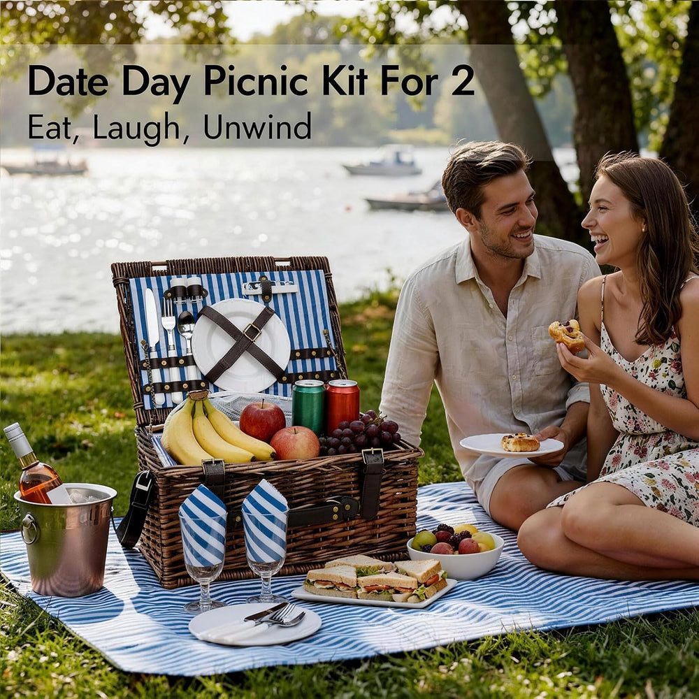 INNO STAGE Picnic Basket for 2 Person with Cooler and Blanket