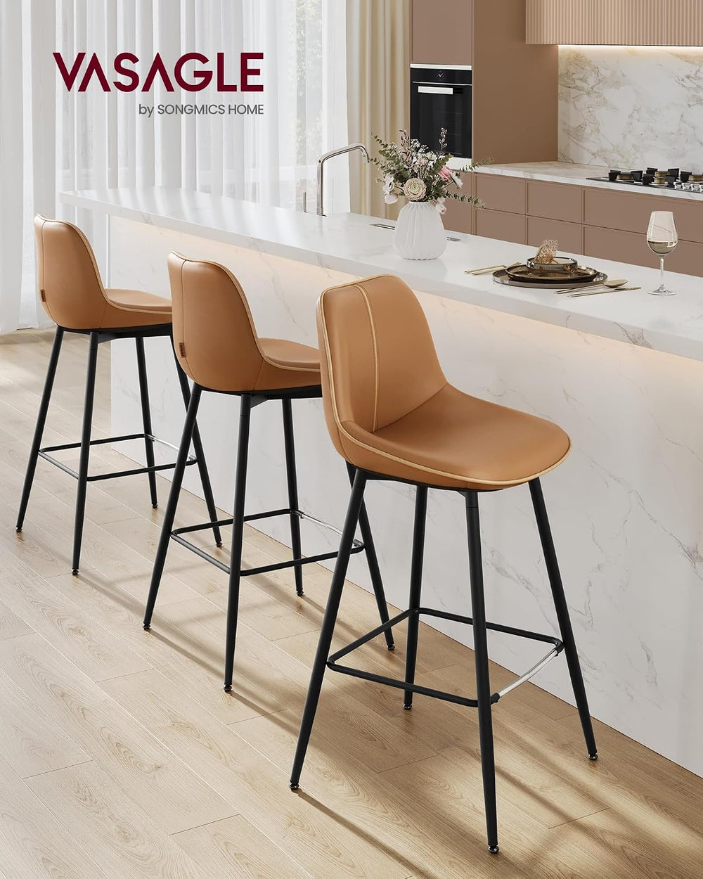 VASAGLE Bar Stools Set of 2, Bar Height, with Back, 28.5-Inch