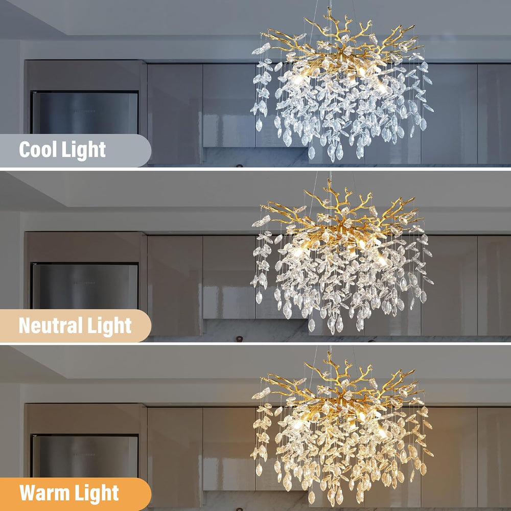 23.6" Modern Gold Tree Branch Chandelier, 8-Light Crystal Chandelier, Lu...