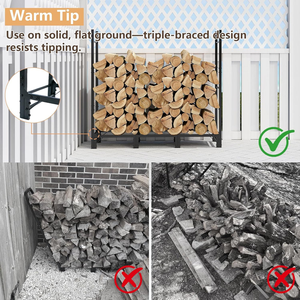 C-Hopetree 4Ft Outdoor Indoor Firewood Rack, Adjustable Metal Log Holder for ...
