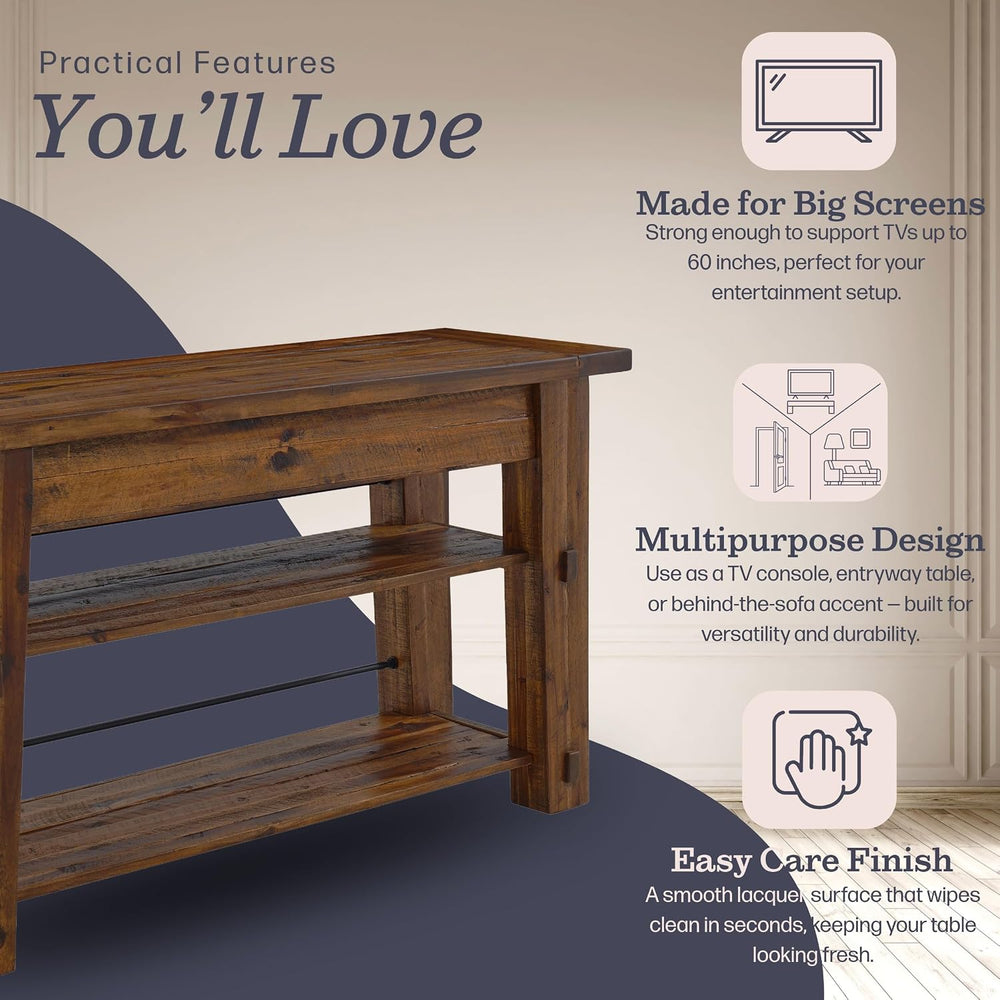 Alaterre Furniture Durango Solid Wood Console Table, Natural, 54”x17”x30”