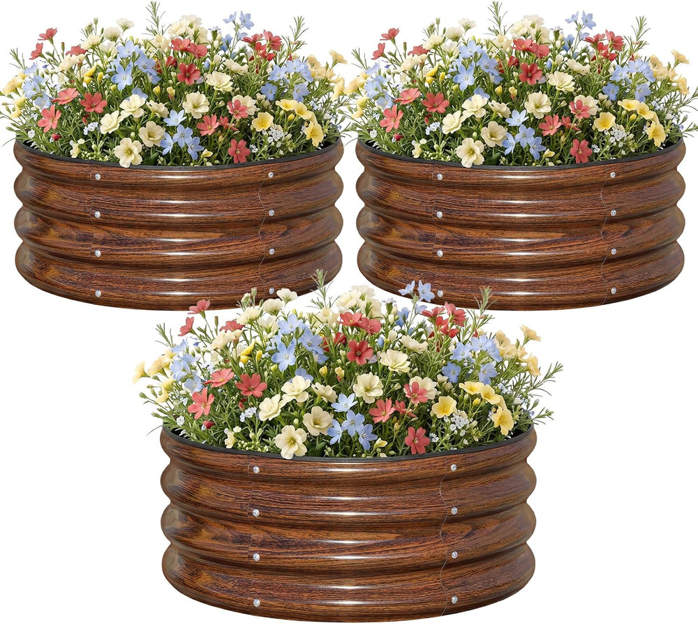 SnugNiture 3 Pcs 2x2x1ft Round Galvanized Raised Garden Bed Kit Outdoor, Meta...