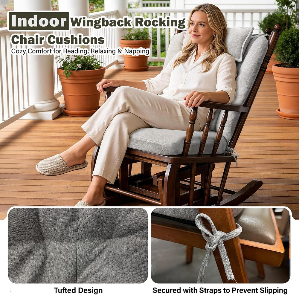 Wingback Rocking Chair Cushion with Neck Pillow High-Density Foam Indoor Rock...