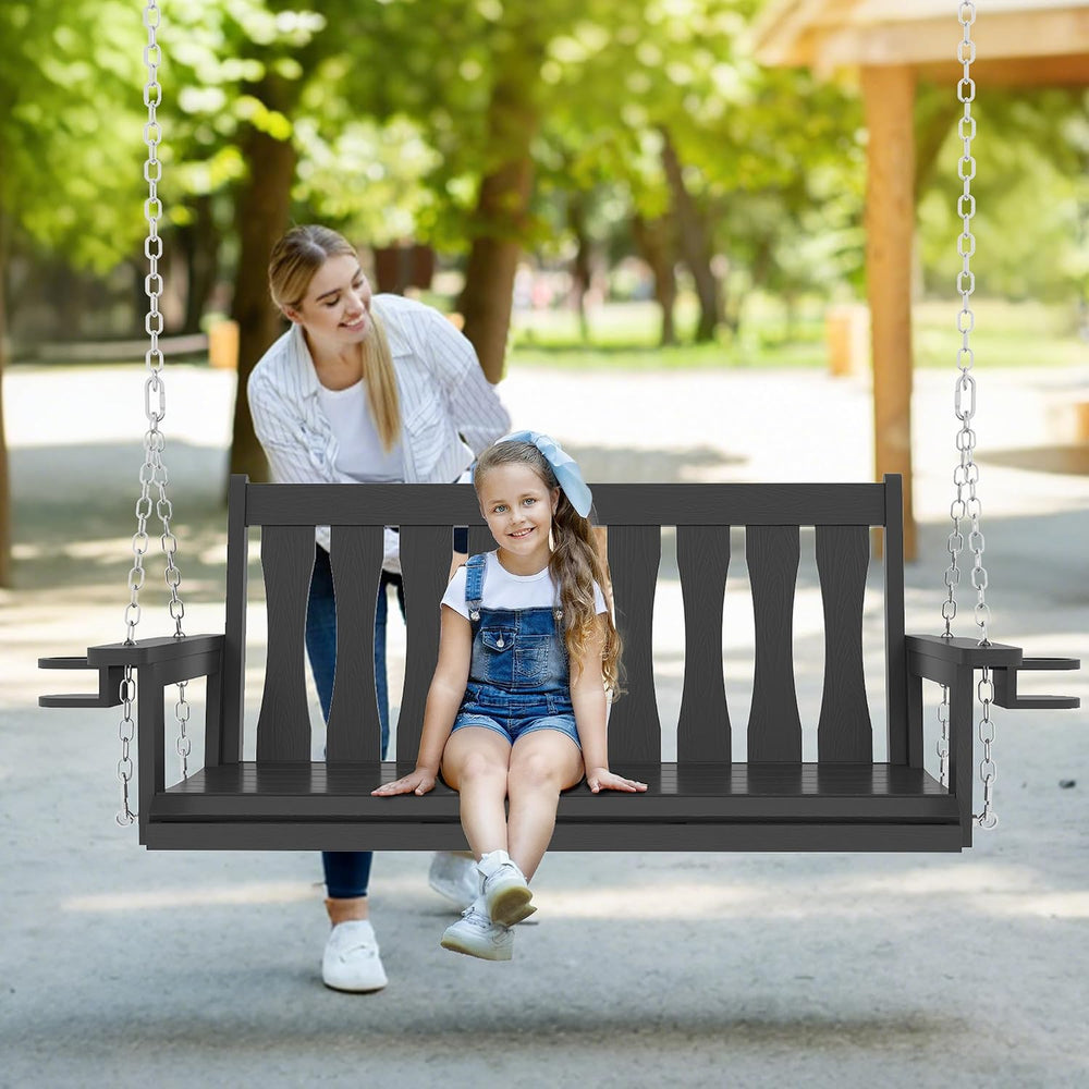 HIPS All-Weather Outdoor Hanging Porch Swing,2 Seat Hanging Swing Bench