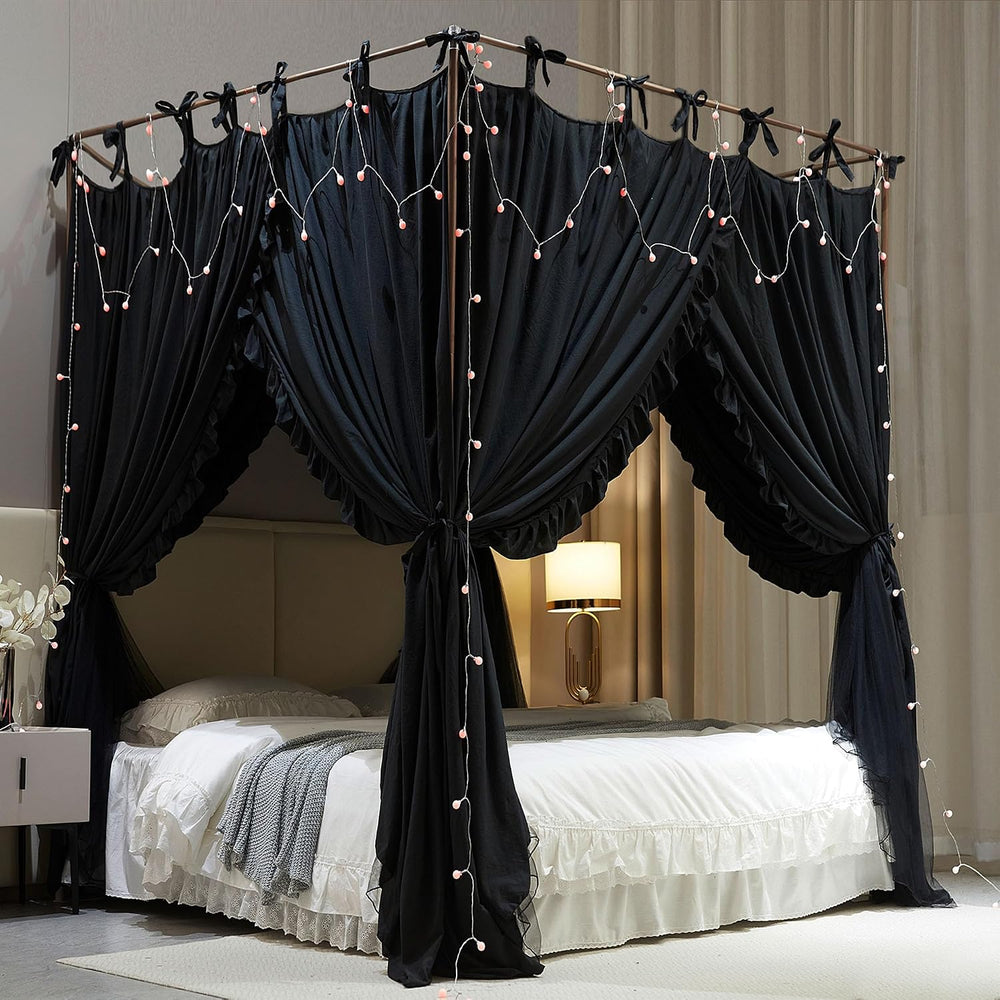 AIOOO 4 Corners Post Princess Curtain Bed Canopy Double Layer Cozy Mosquito N...