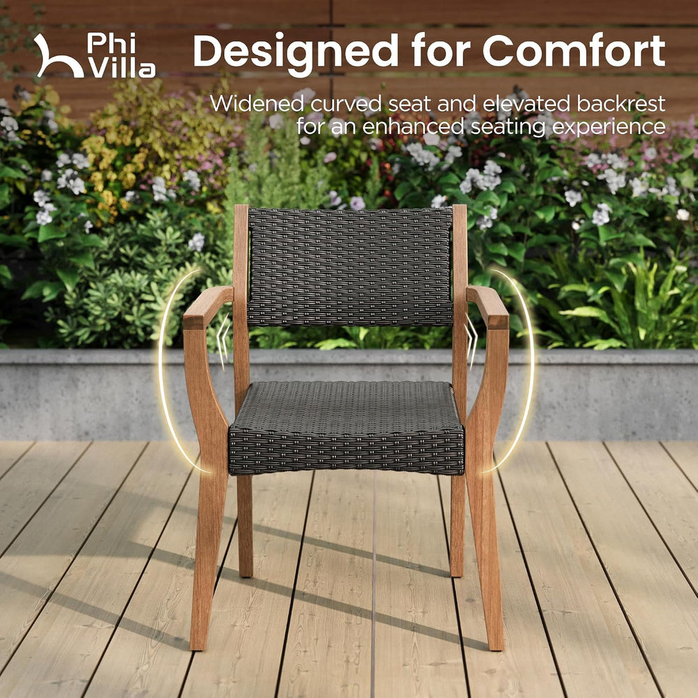PHI VILLA Outdoor Dining Set for 6, Expandable Acacia Wood Table & Chairs