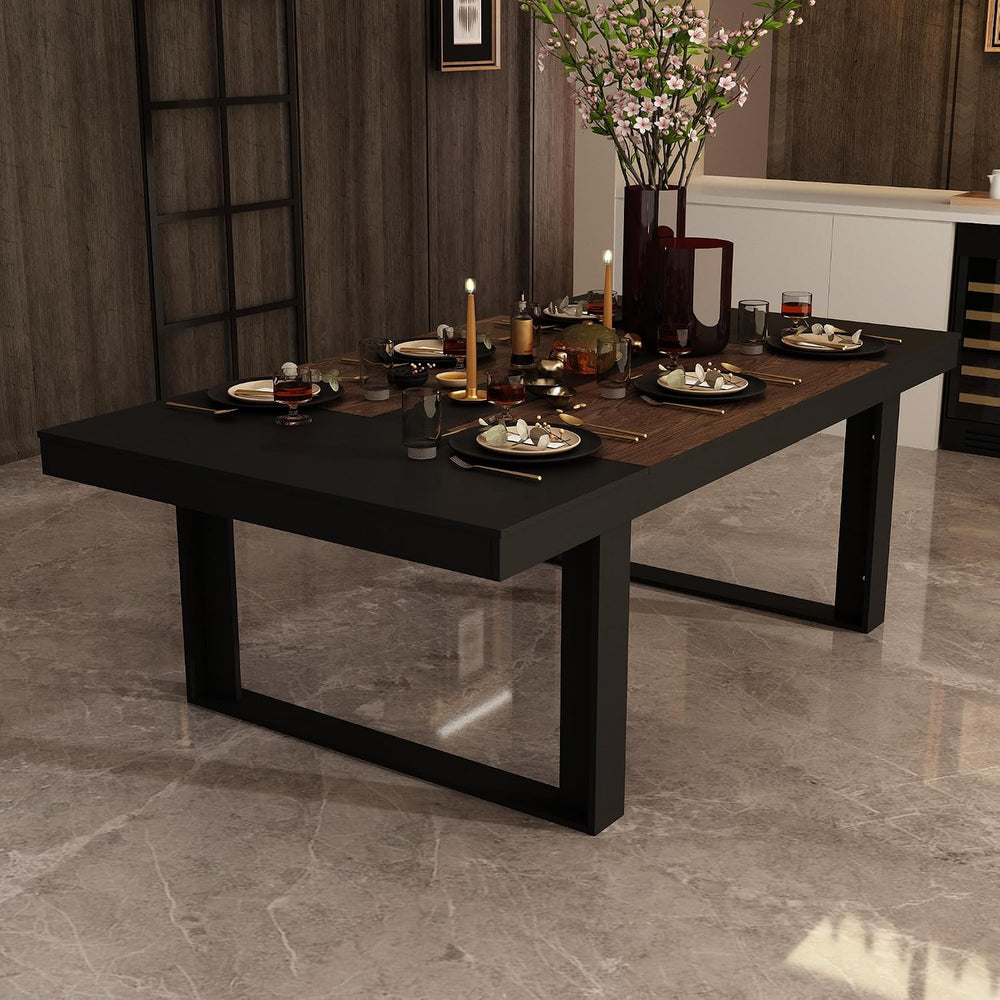 WOODTIME 86.6" W Dining Table for 8-10 People, Versatile Modern Wooden D...