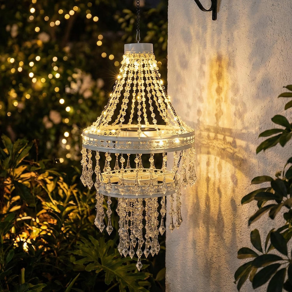 Solar Crystal Hanging Chandelier Outdoor Decorative Garden Light | Acrylic Cr...