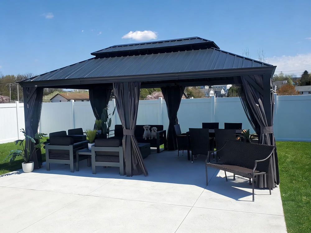 PURPLE LEAF Patio Gazebo 12' X 20' Built-in Drainage System, Gray
