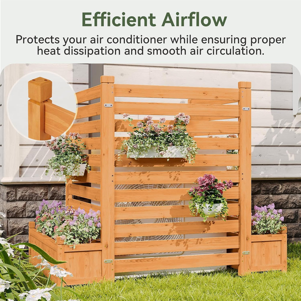 Aoxun Air Conditioner Fence, 3-Panel Wood Privacy Screen with Planter Box