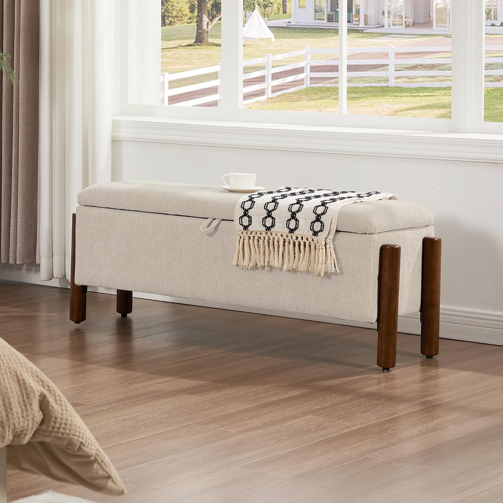 47'' Modern Storage Ottoman Benches with Walnut Wood Legs Ottoman Ben...