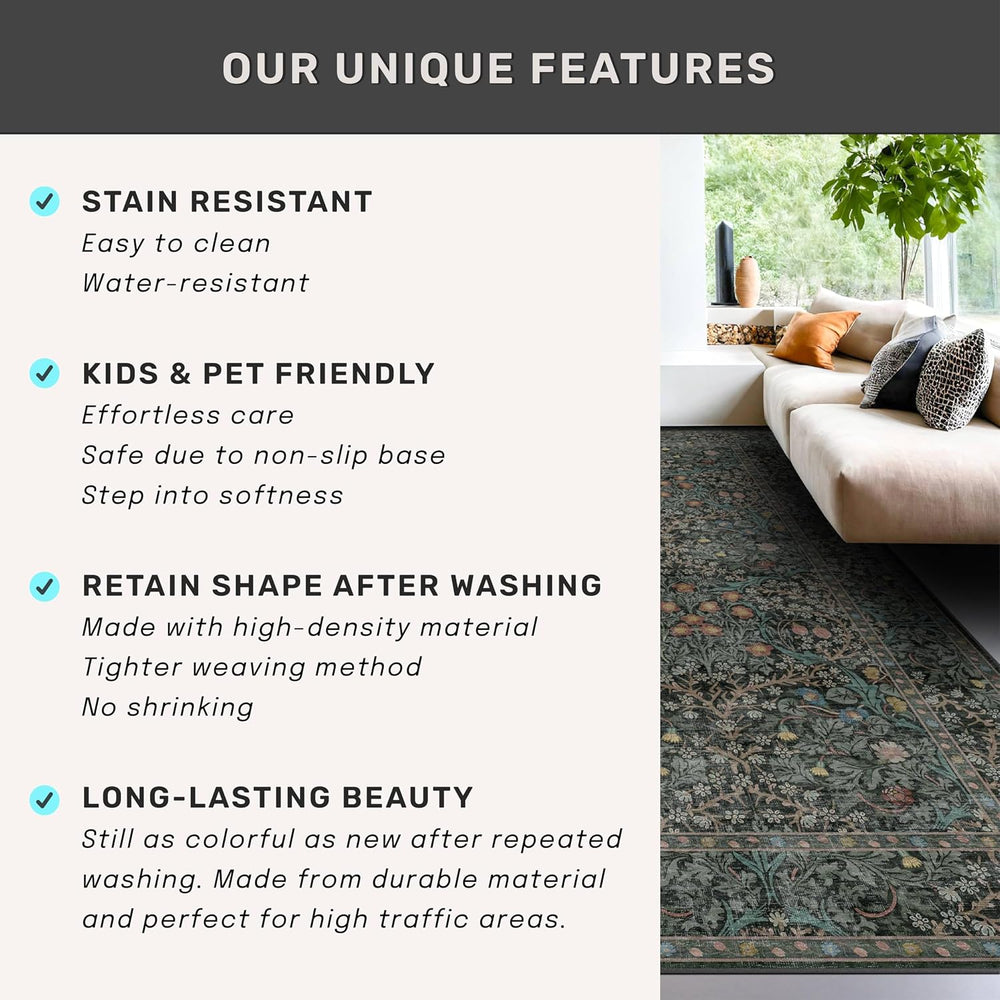 Dark Green 4x6 Entryway Rug, Washable Area Rug 4x6 for Living Room, Bedroom, ...