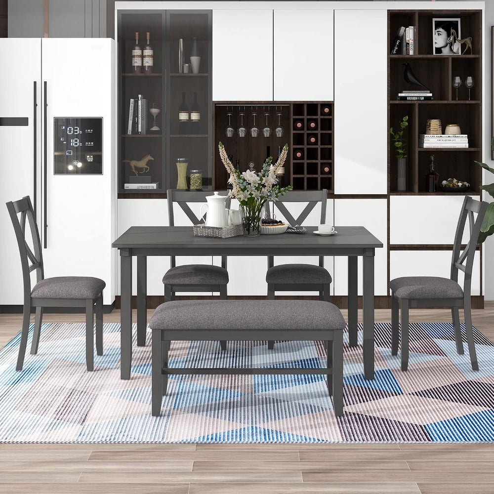 Merax 6-Piece Farmhouse Dining Table Set, 60" Solid Wood Rectangular Kit...